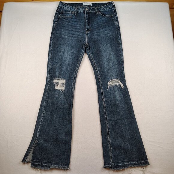 KanCan Denim - KanCan Flared Jeans Bailey High Rise Distressed Raw Hem Sz 15/31